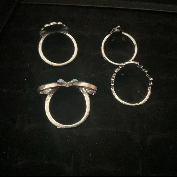 New x4 Silver Tone Ring Synthetic Turquoise Moon Bird Boho Fashion Set Size 5/6 - Picture 6 of 6